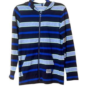 Converse All Star Blue Boys Full Zip Lite Weight Striped Hoodie Sz L